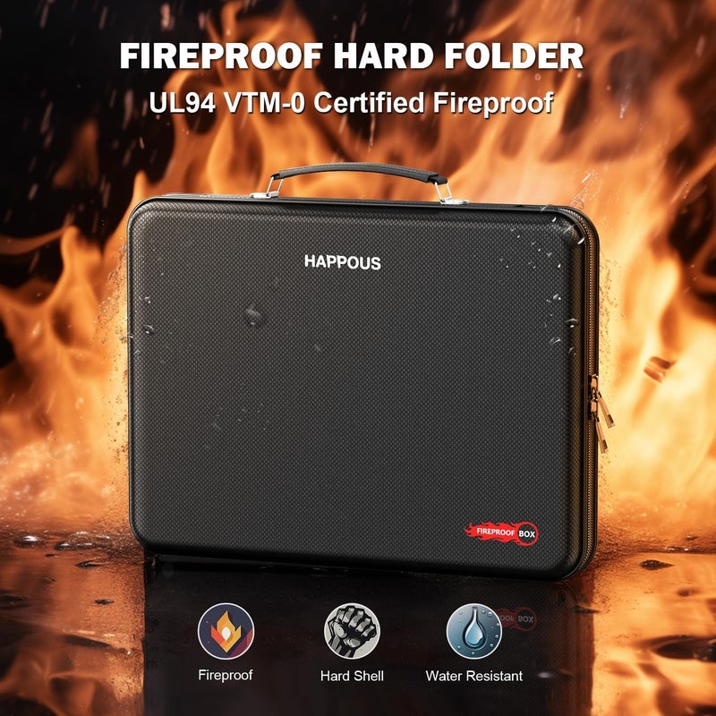 HAPPOUS Fireproof Document Organizer, Expanding File Organizer with 13 Pockets, Portable Fireproof Document Box Hard-Shell Document Organizer Storage for Documents Laptop Passports Cards Black - Image 2